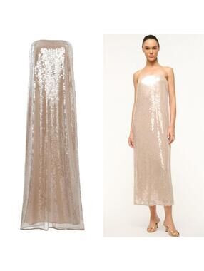 NWT $700 STAUD Casey Beaded Sequin Designer Dress Cocktail 4/small Moon Nude